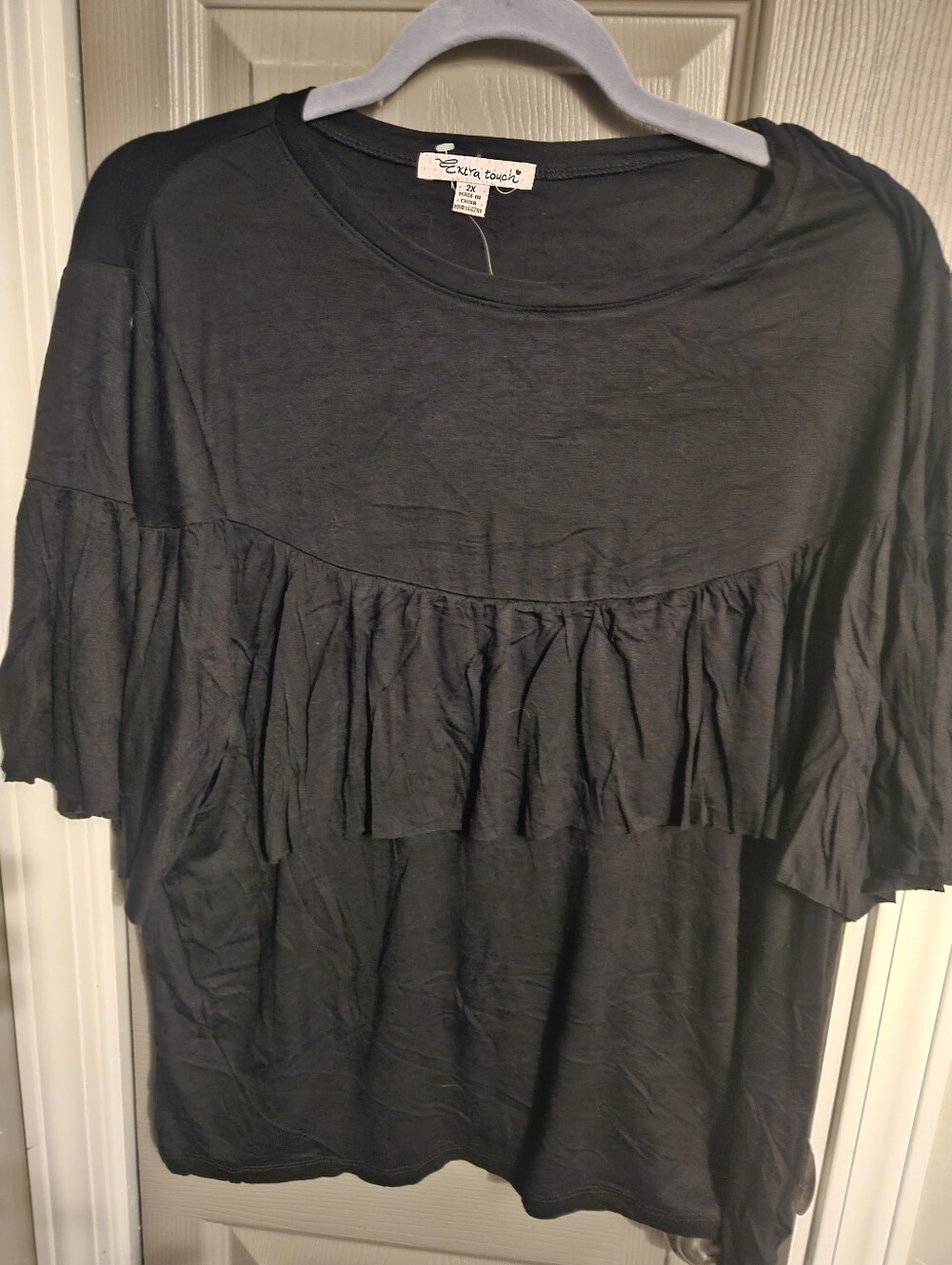 BRAND NEW ** Extra Touch Black Ruffle Front Short Sleeve Top